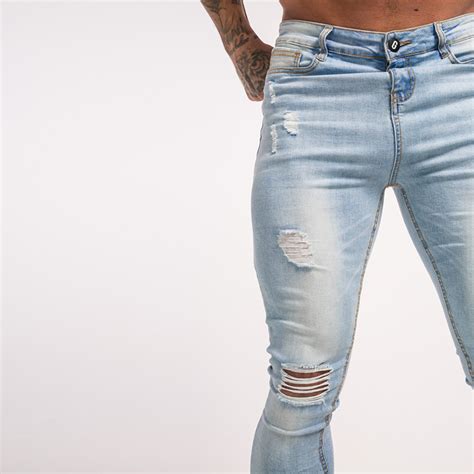 2020 Gingtto Blue Ripped Jeans For Men Super Stretch Male