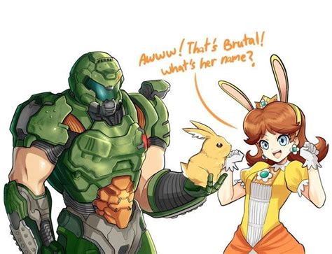 Doomguy With Daisy And Daisy Crossover Doom Videogame Doom Game Funny Gaming Memes
