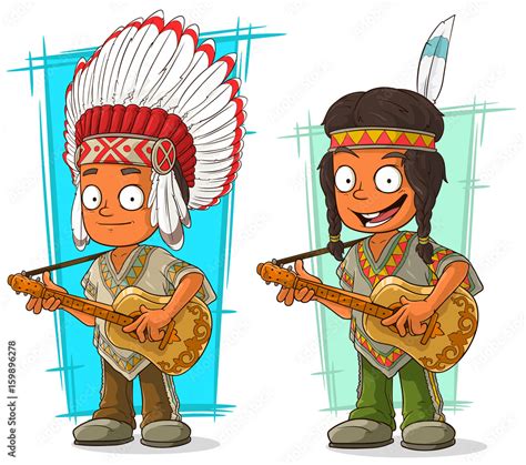 Cartoon Indian Chief And Boy Character Vector Set Stock Vector Adobe