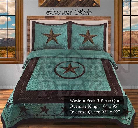 Western Peak Texas Star Horse Western Style 3 Piece Quilt Set Bedspread