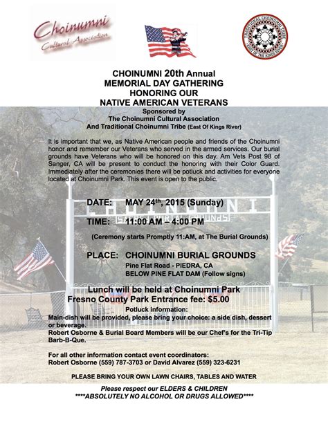Choinumni 20th Annual Memorial Day Gathering Honoring Our Native American Veterans The Sanger