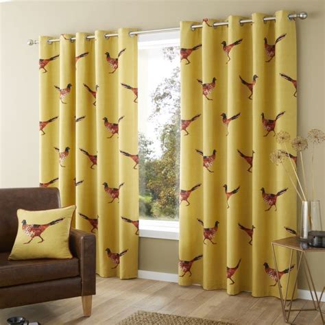 Pheasant Fully Lined Eyelet Curtains Ochre Yellow Tonys Textiles
