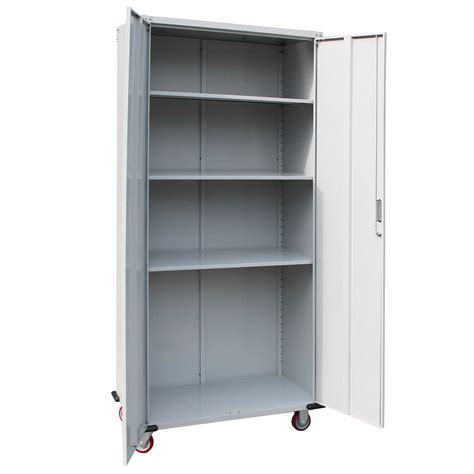 Rolling Garage Tool Box Storage Cabinet 4 Shelves 3 Height Adjustable