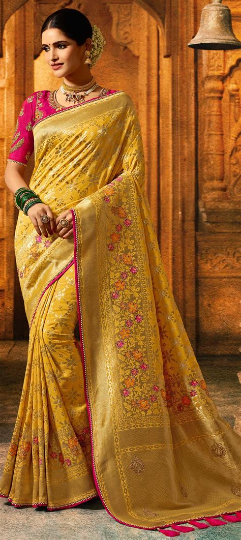 Traditional Yellow Color Banarasi Silk Silk Fabric Saree 1602439