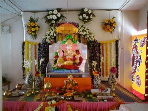 The ganesh mandap is decorated creatively and beautifully in the house. 301 Moved Permanently