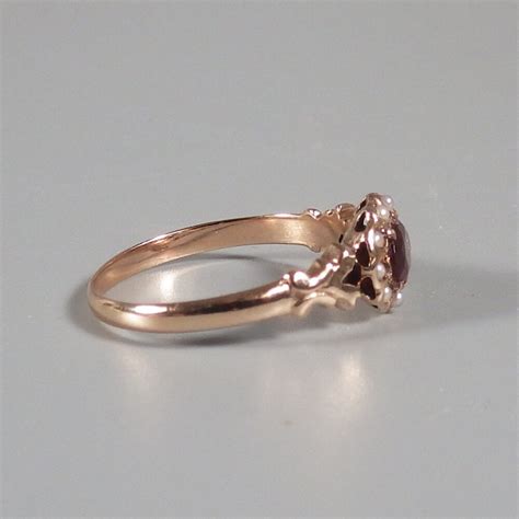 The grade of gold can range from 10k to 18k. Vintage 10k Rose Gold Garnet Seed Pearl Ring