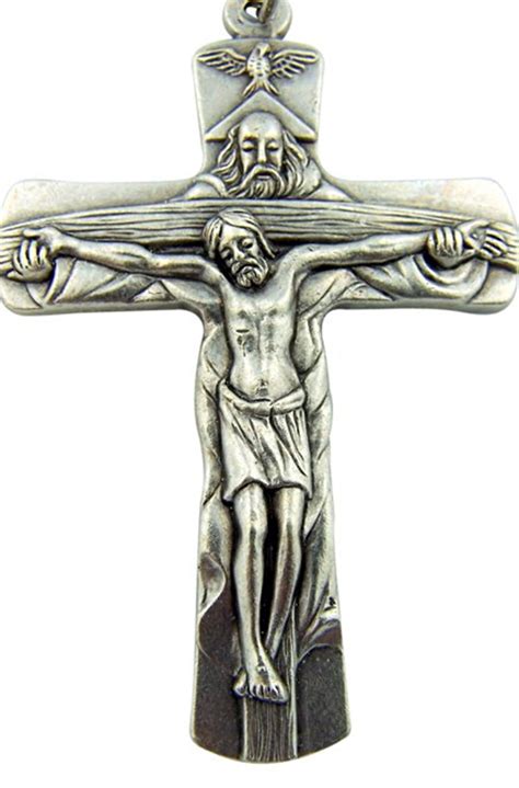 Silver Tone Father Son Holy Spirit Dove Trinity Cross Crucifix 2 Inch