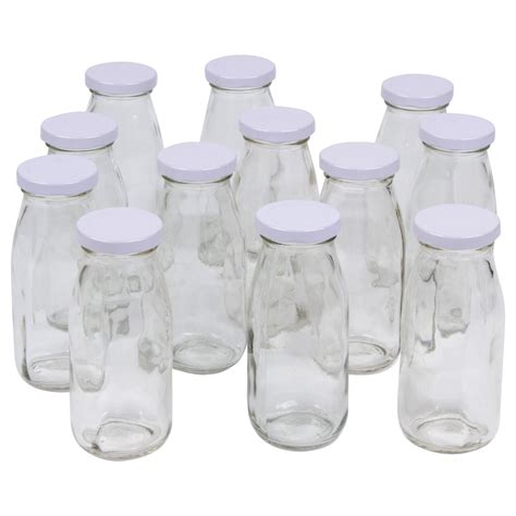 A And A Worldwide 12 Pack Vintage Glass Milk Bottles 8 Ounce With White