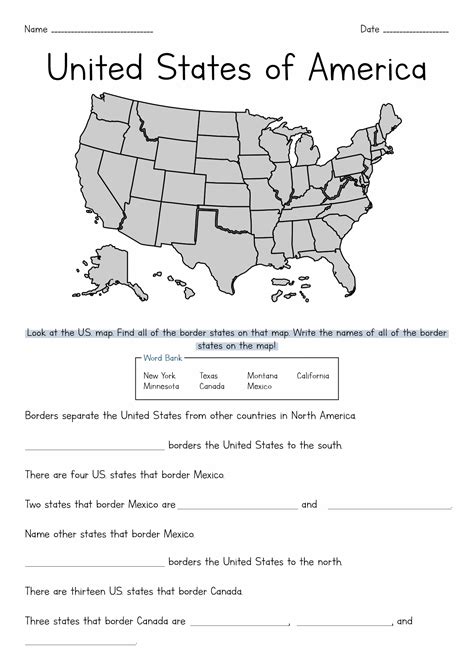 United States Map Worksheet 5th Grade
