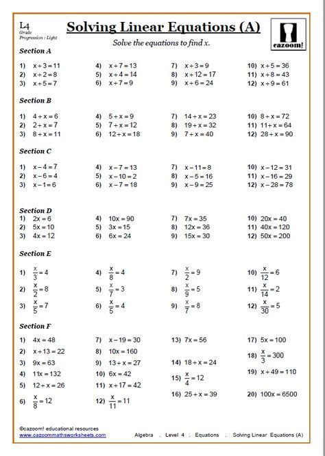 Linear inequalities worksheet for grade 11 1) represent the following inequalities in the interval notation: Grade Math Worksheets Pdf In Solving Linear Equations ...