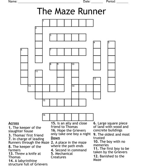 The Maze Runner Crossword Wordmint