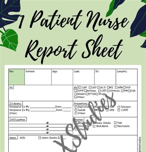1 Patient Nurse Report Sheet Night And Day Shift Report Etsy
