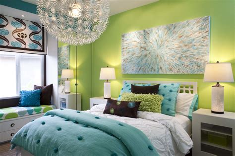 Bright Colors Lime Green And Turquoise Girls Room With Ikea Chandelier