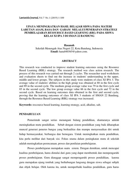 Pdf Upaya Meningkatkan Hasil Belajar Siswa Pada Materi Larutan Asam