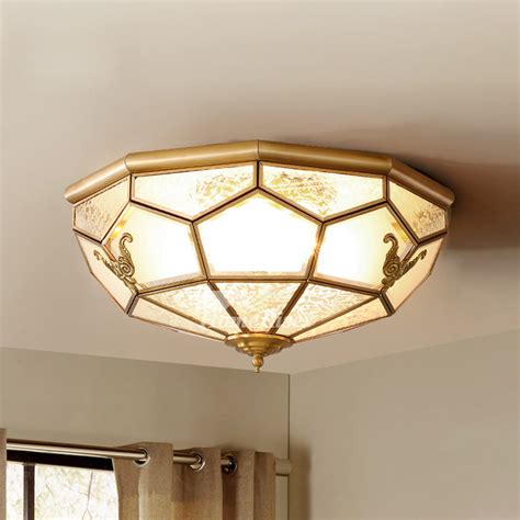 Brighten up your living room with a striking chandelier. Solid Brass Carved Antique Ceiling Lights Golden Flush ...