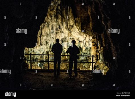 Croatia Plitvice Europe Shadows Of Two Men Inside The Caves Of Barać
