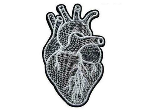 anatomical heart iron on patch black and white embroidery etsy