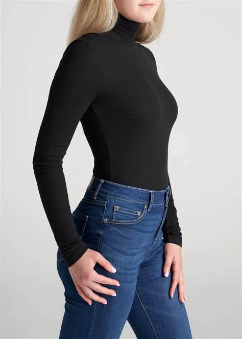 tall women s fitted long sleeve ribbed turtleneck tee in black
