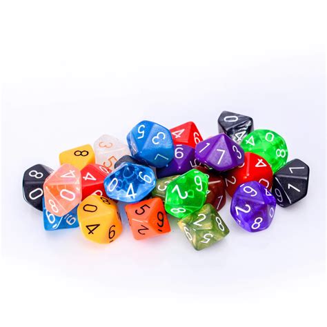 10 Sided Dice Pack Of 25 In Assorted Colors And Styles