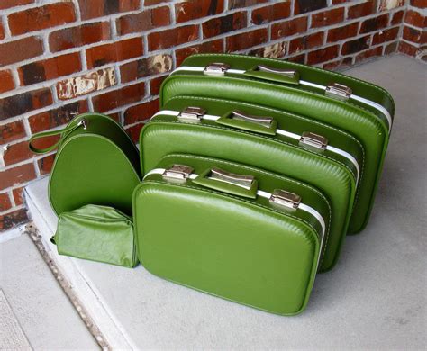 Set Of 5 Avocado Green Suitcases Carry On Overnight Luggage Hardside