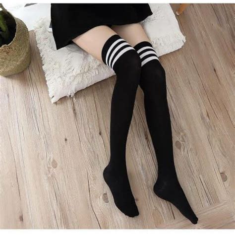 sexy warm knit thigh high over the knee socks long cotton stockings for girls black shopee