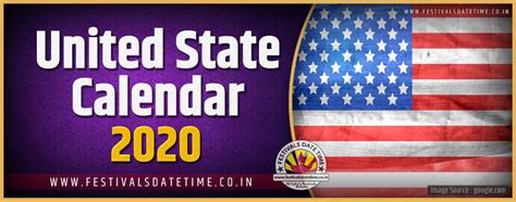 2020 United States Calendar Holidays Festivals And