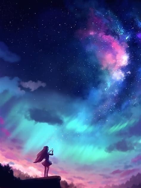 1536x2048 Anime Girl And Colorful Sky 1536x2048 Resolution Wallpaper