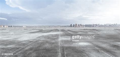 Wide Open Asphalt Covered Platform With Fuzhou Cityscape At Background