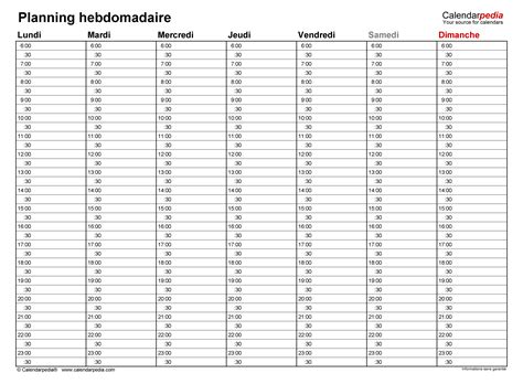 Planning Hebdomadaire Calendarpedia