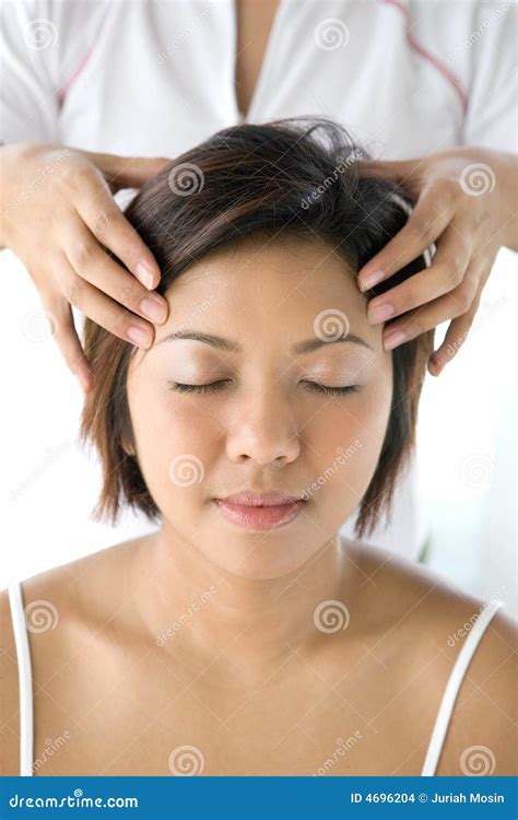 Asian Female Receiving Gentle Head Massage Stock Photo Image Of Press
