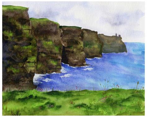 Ireland Painting Cliffs Of Moher 8x10 Original Watercolor Etsy