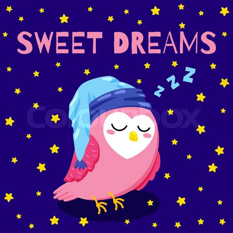 Cute Cartoon Vector Postcard With Sleeping Owl Sweet Dreams Stock