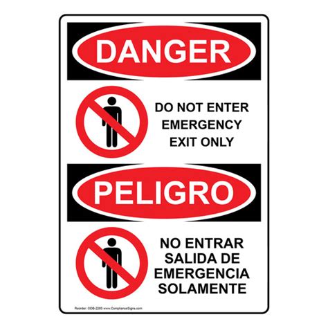 Vertical Do Not Enter Emergency Exit Only Bilingual Sign Osha Danger