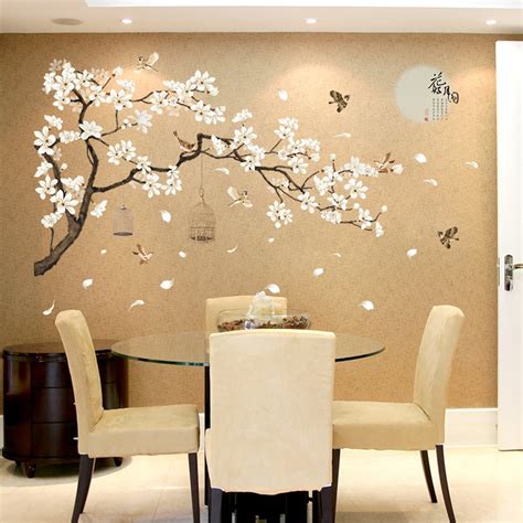 White Blossom Tree Branch Wall Art Stickers Cherry Blossom Decals Mural