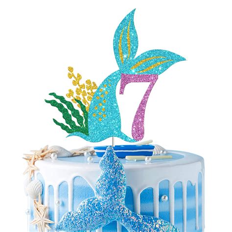 Buy Mermaid Seven Cake Topper Happy 7th Birthday Cake Decor Im Seven