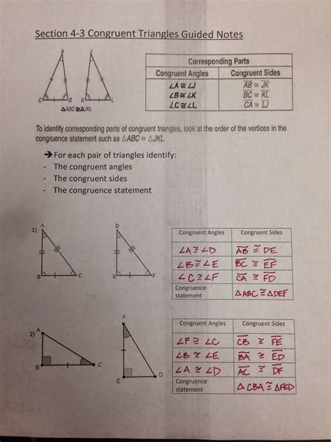 Honors Geometry Vintage High School Section 4 3 Congruent Triangles