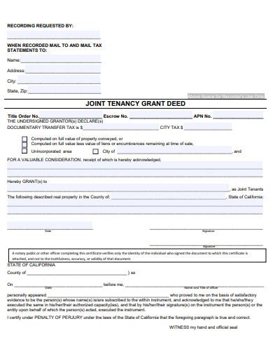 Free 10 Joint Tenancy Grant Deed Samples In Pdf Doc