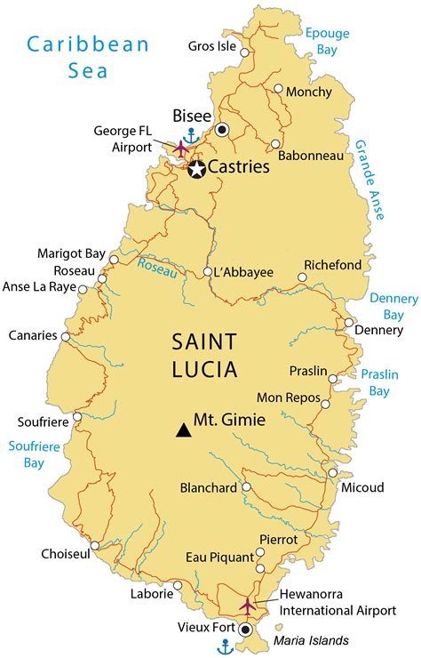 Large Detailed Political And Relief Map Of Saint Luci Vrogue Co