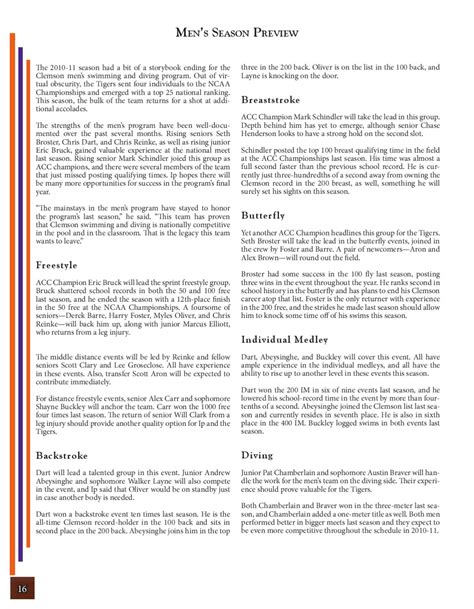 2011 12 Clemson Swimming And Diving Media Guide By Clemson Tigers Issuu
