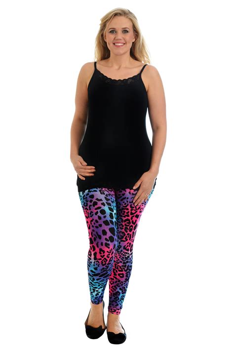 New Womens Leggings Plus Size Ladies Full Length Neon Leopard Multi ...