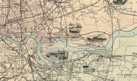 Old London Map Pictorial Map Of London And Environs 1890 Vintage