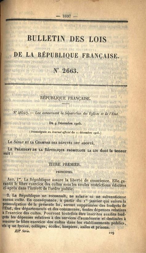 Loi Du 9 Décembre 1905 Sur La Séparation Des Eglises Et De Letat 1 K