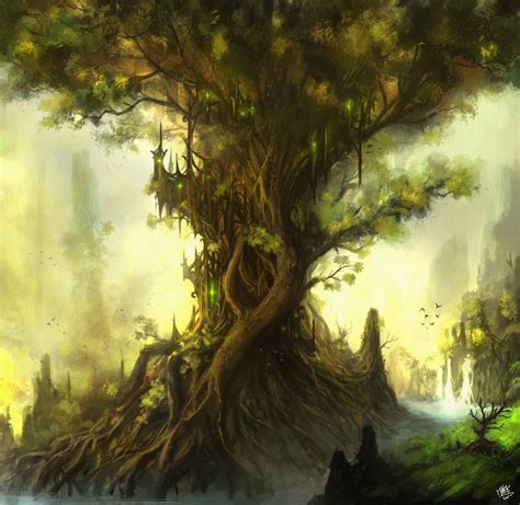 Árbol Castillo por Román d Escrienne Fantasy landscape Fantasy tree