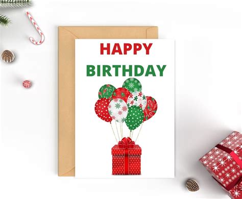 Printable Christmas Birthday Card Instant Download 5x7 Etsy
