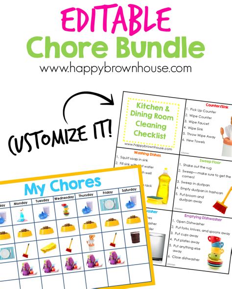 Editable Chore Cards And Chore Chart Bundle Happy Brown House