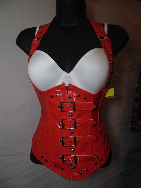 red faux leather under bust halter corset