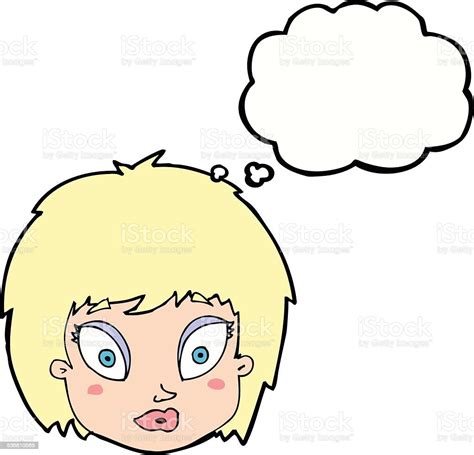 Cartoon Surprised Female Face With Thought Bubble Stock Illustration