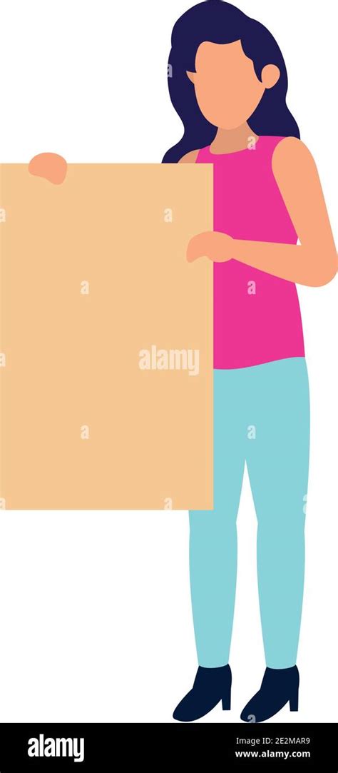 Cartoon Woman Holding A Protesting Placard Over White Background