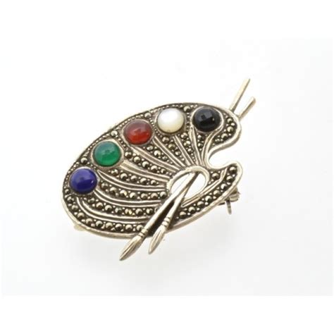 Silver Marcasite And Stone Set Artists Palette Brooch