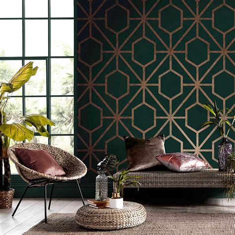 Rinku By Graham And Brown Green Copper Wallpaper Wallpaper Direct